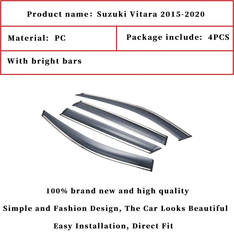 FOR Suzuki Vitara 2015-2020 window visor car rain guard shiend deflectors awning trim cover exterior car stylinng accessor