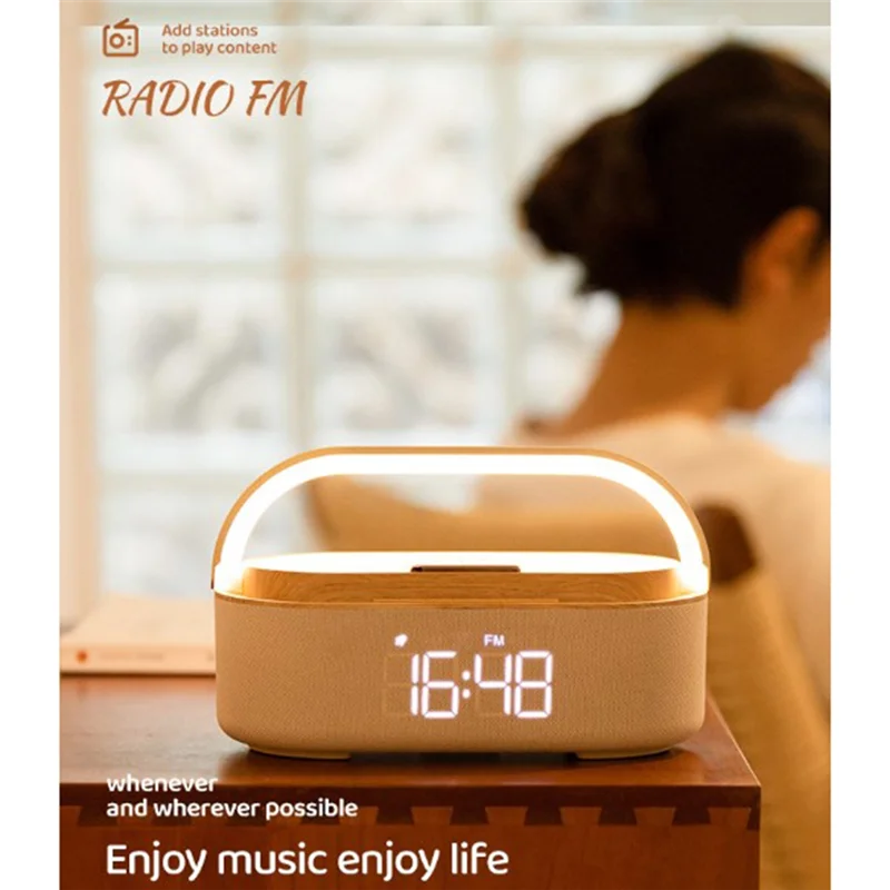 1800MAh Bluetooth Speaker Digital Alarm Clock with Wireless Charger Clock Radio Night Light Dual Speakers Home Bedside