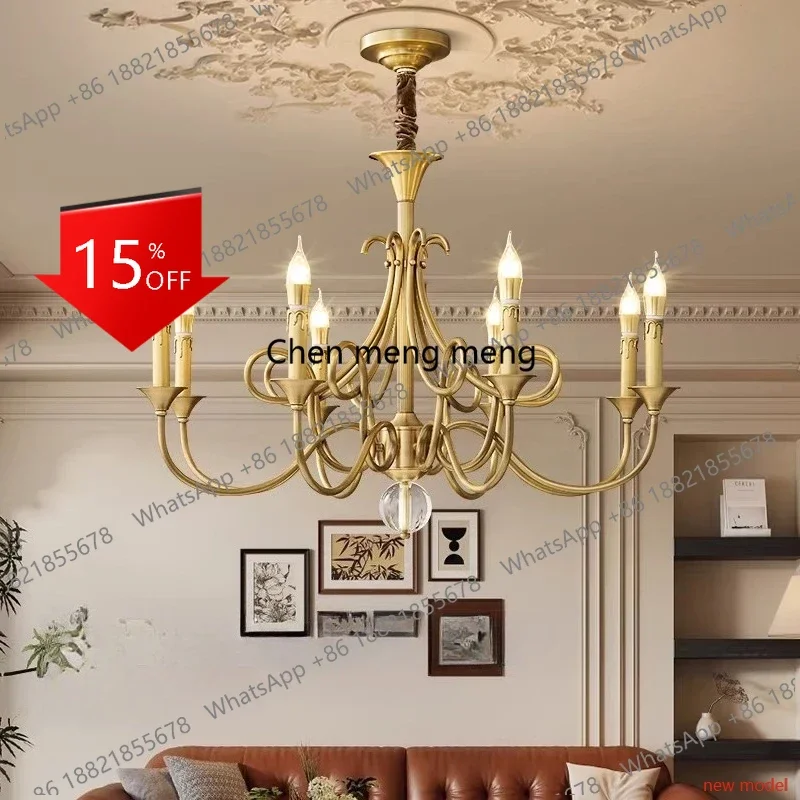 Asmt49All copper French medieval American retro candle living room chandelier high-end brass dining room