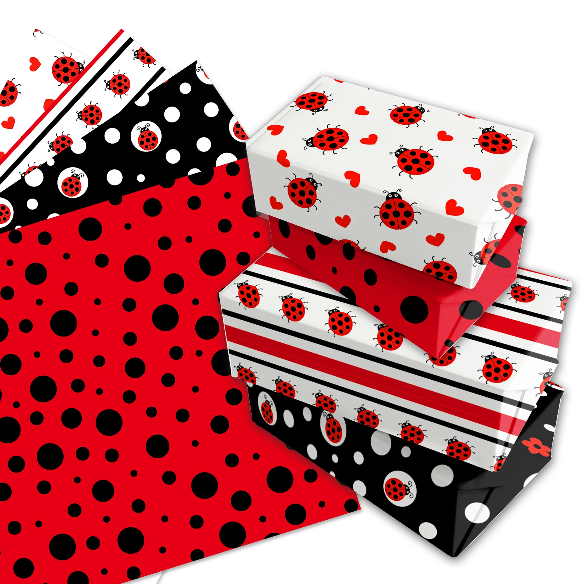 12 Stück Cartoon Marienkäfer Party Geschenkpapier Bastelpapier Geburtstags-Dekorationspapier DIY Babyparty-Materialpapier