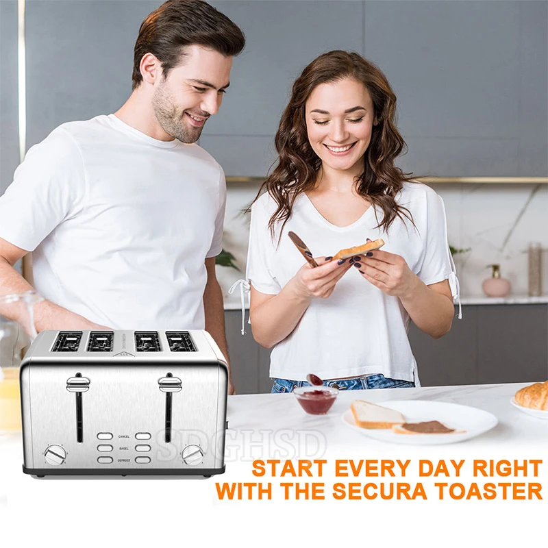 Commercial Electric Automatic Toaster 4 Slices High Power Stainless Steel Removable Crumb Tray For Hotel Household