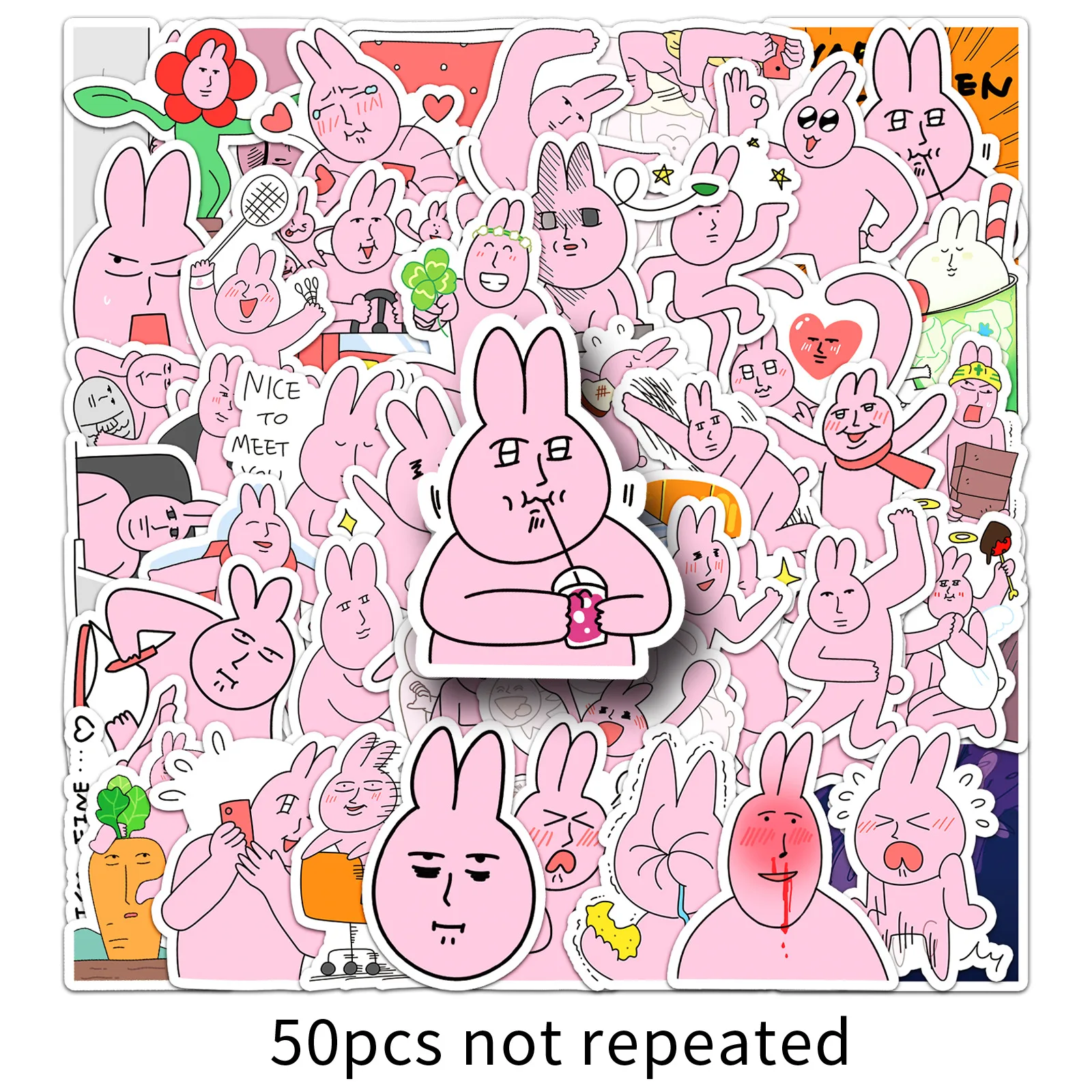 50 Uds. De pegatinas de dibujos animados de conejo rosa, calcomanías divertidas, decoración para niños, álbum de recortes DIY, teléfono, portátil, nevera, bicicleta, juguetes de grafiti, regalos