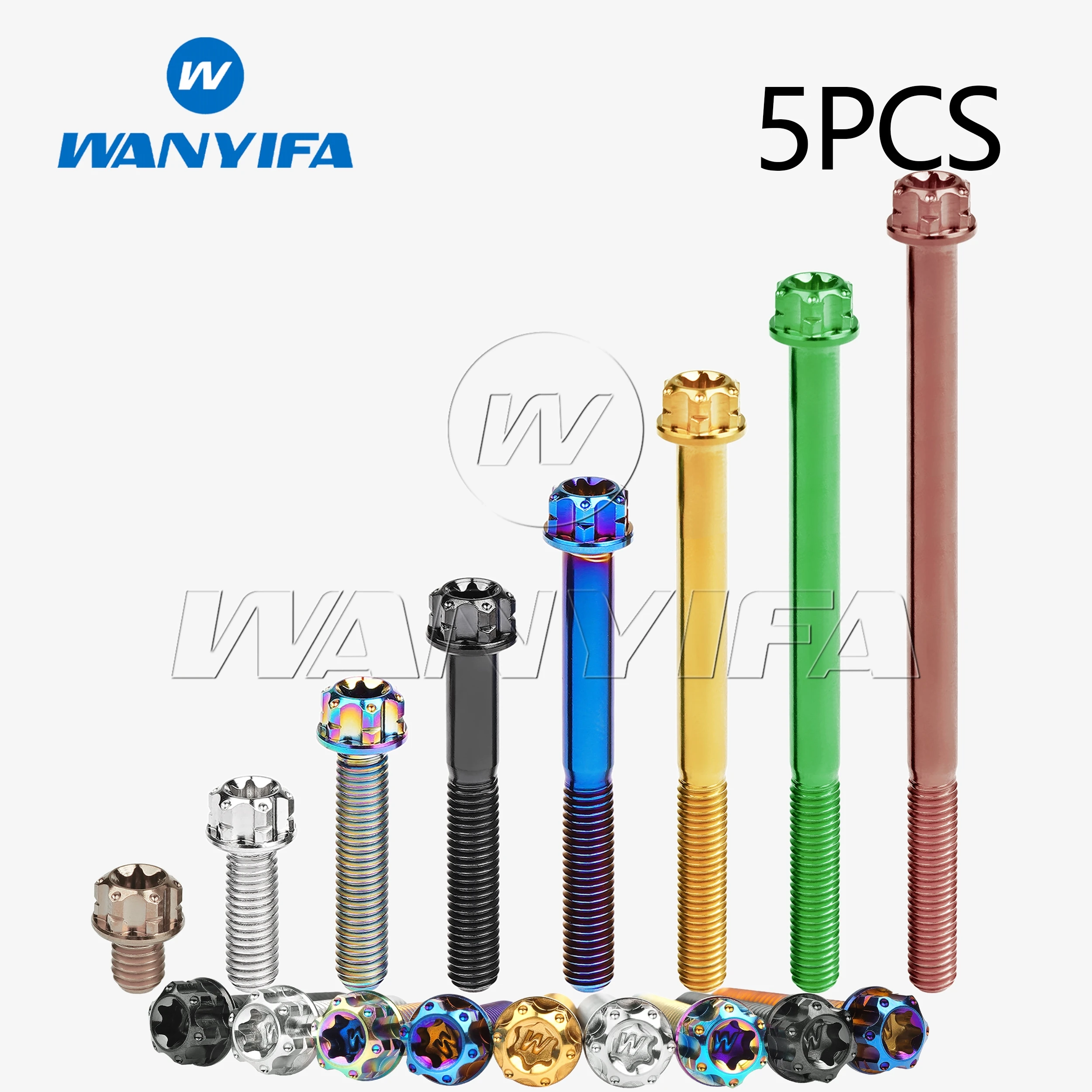 Wanyifa 5pcs Titanium Bolts M5x6-90L CNC Flange Inner And Outer Plum Blossom is Used For ABS Plate Wire Clamping Fuel Tank Cap