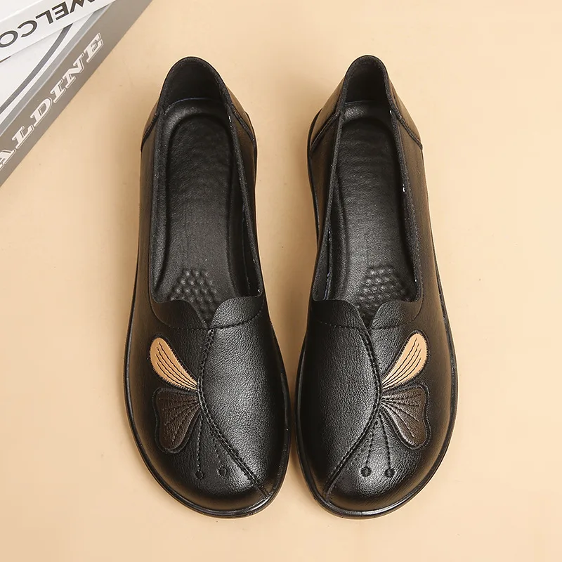 2024 New elegant shoes with butterfly ladies driving lofer low heels shoes woman slip on microfiber leather flats mom moccasins