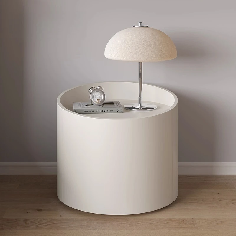white wood nightstand with Drawers Cream style sofa bed beside table for bedroom round end table furniture