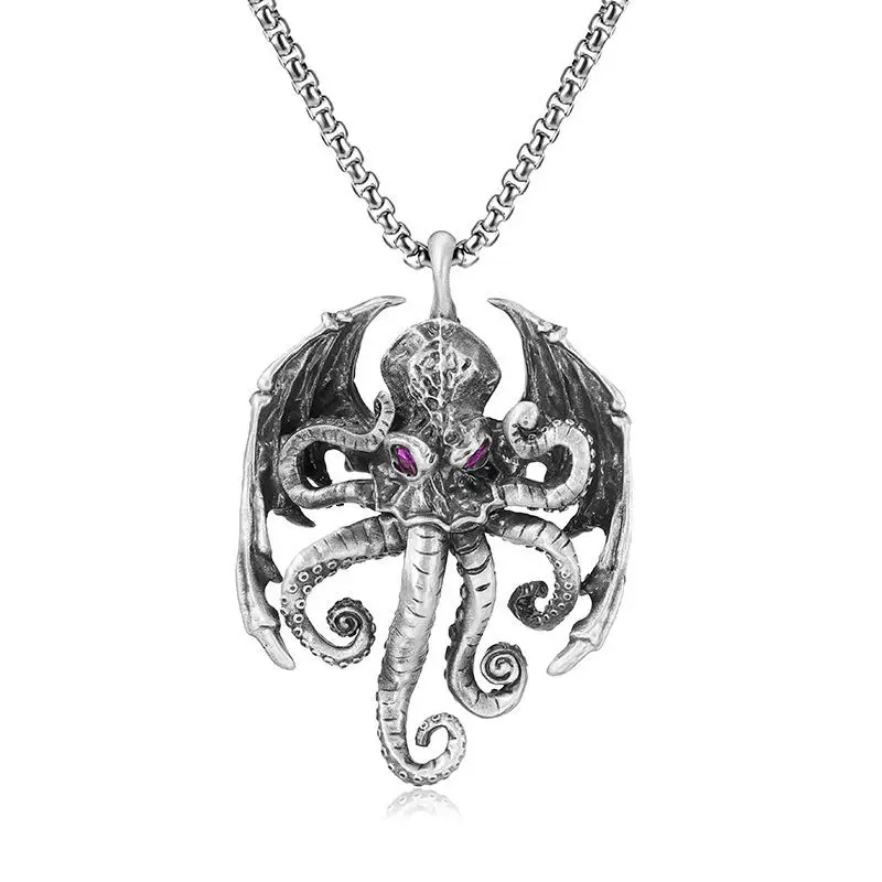 Personality Punk Cthulhu Octopus Pendant Necklace for Men Women Gothic Cool Long Chain Necklace Hip Hop Jewelry Biker Accessorie