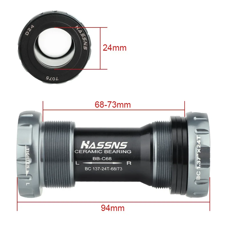 HASSNS Keramik-Innenlager, Gewinde 24 mm, 68/73 mm, versiegelte Keramiklager, Innenlager für Shimano Sram Prowheel Fahrradkurbel – Detail 4