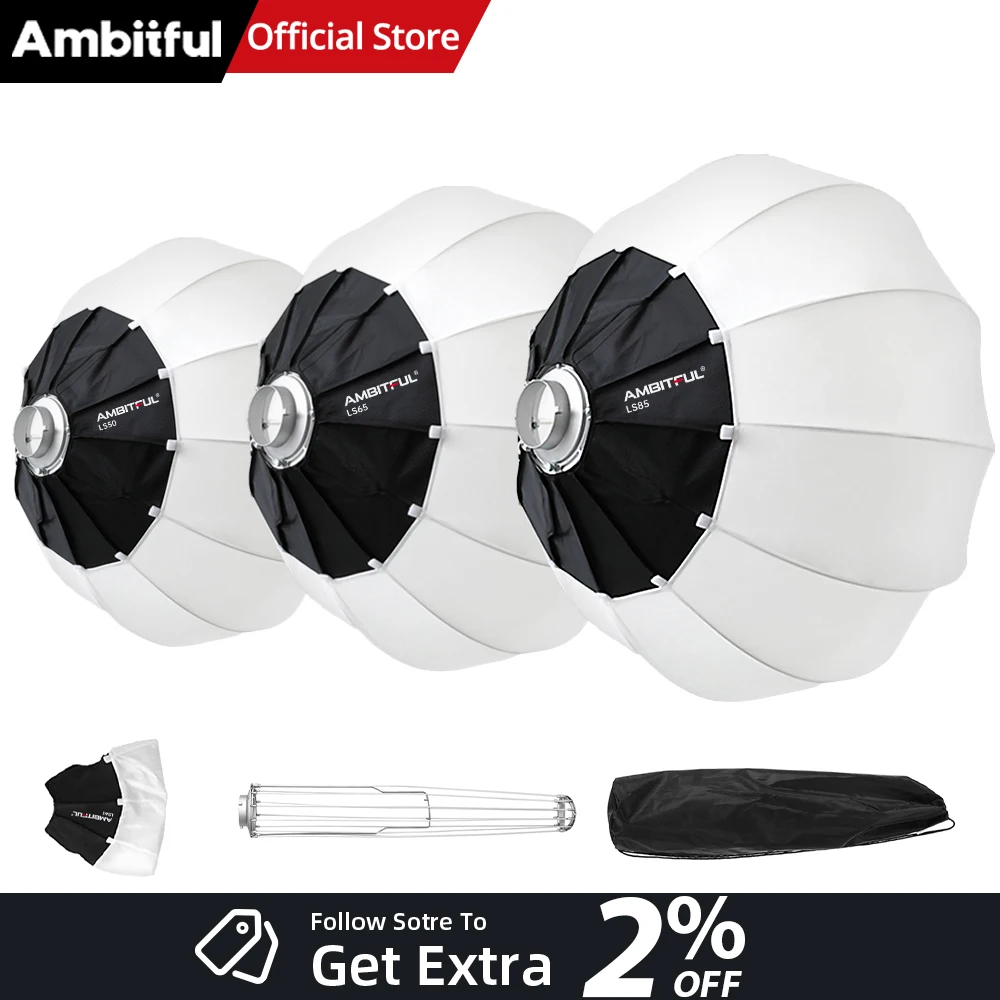 AMBITFUL 50cm 65cm 85cm Lanterne pliable à installation rapide, boîte à lumière portable de forme ronde pour flash de studio à monture Bowens