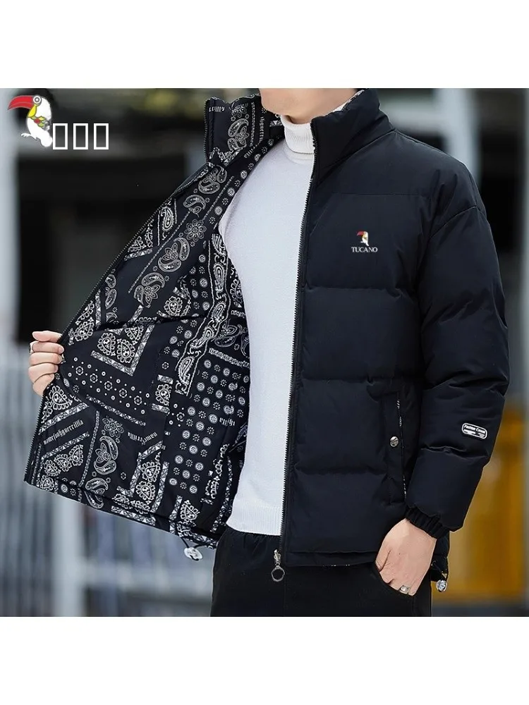 توكانو 2025 الخريف الشتاء Thiened الدافئة الوقوف طوق أسفل القطن Jaet الرجال مزدوجة الوجهين ارتداء الشباب ملابس قطنية