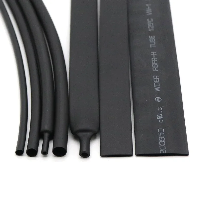 1M Diameter 1.5~50mm No Glue Heat Shrink Tubing 3:1 Ratio Waterproof Wire Wrap Insulated Lined Cable Sleeve Black