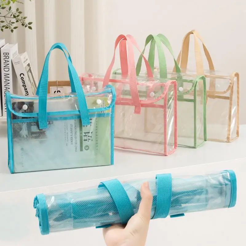 Thickened Transparent PVC Handbag Waterproof Large Capacity Document Bag for Student Exam Revision Test Paper Book Storage