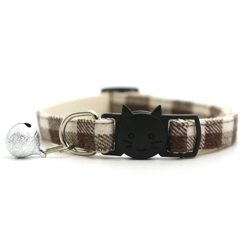 High Quality Pet Cat Collar Safety Buckle Buckle Plaid with Bell Adjustable Suitable Kitten Puppy Supplies 19cm-32cm, 1 Piece