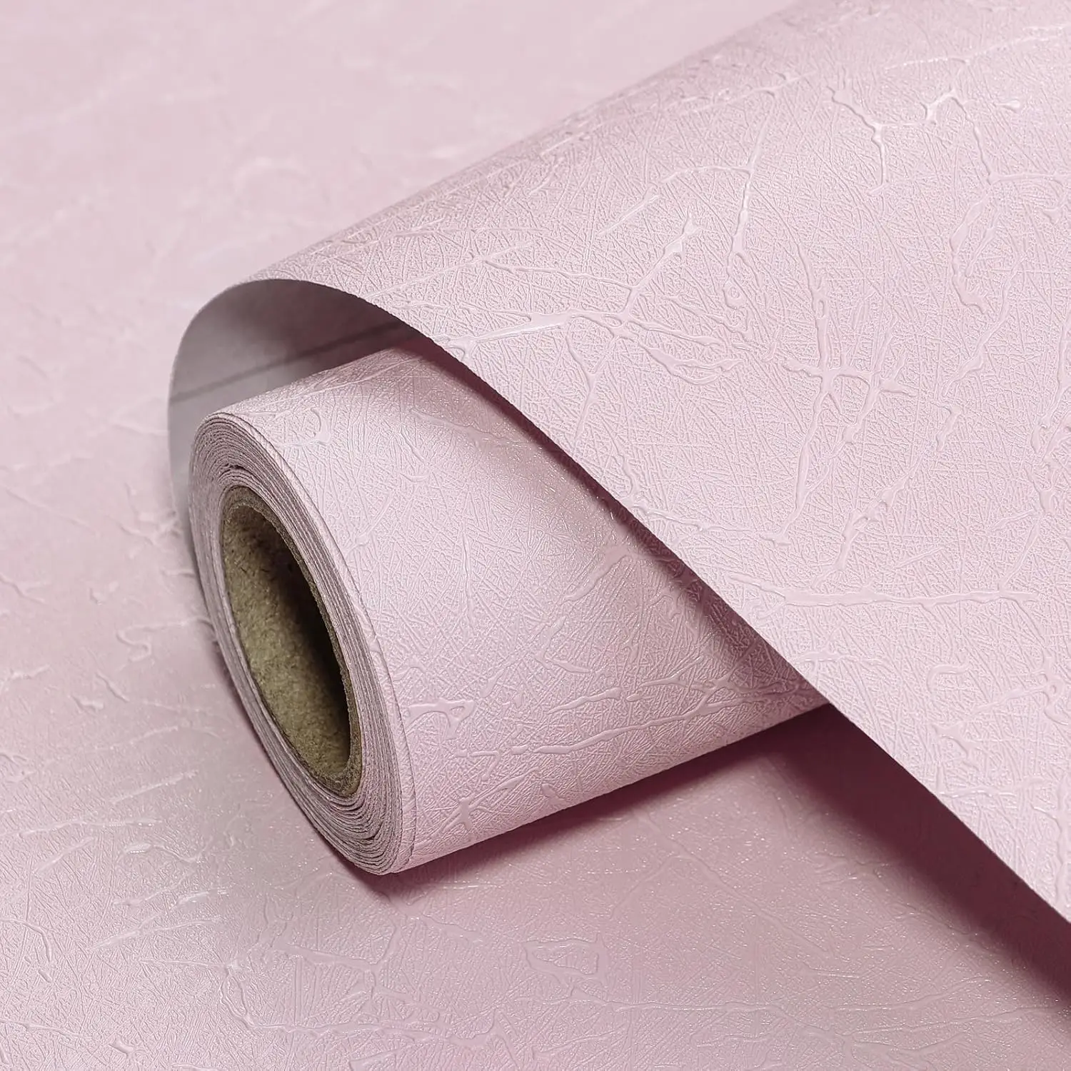 A roll of pink silk peeled removable self-adhesive textured contact paper vinyl decorative wallpaper bedroom living room