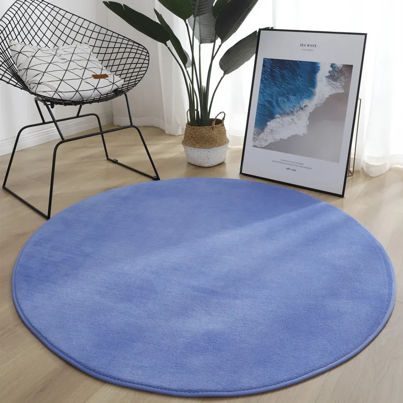 VIKAMA Coral Flannel Carpet Round For Modern Living Room Mat Big Area Rug Solid Color Bedroom  Mat Silent and Moisture-proof Rug