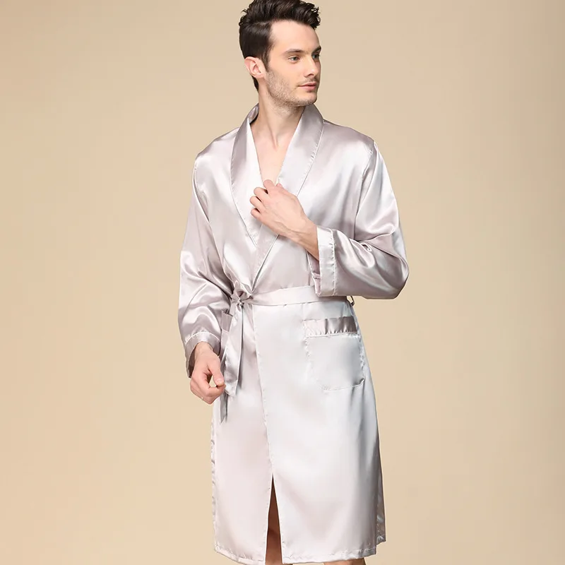 Homens de luxo Silky Satin Kimono Robe 5XL Manga Longa Sleepwear Roupão & Shorts Cetim Camisola Verão Casa Roupas Dropship