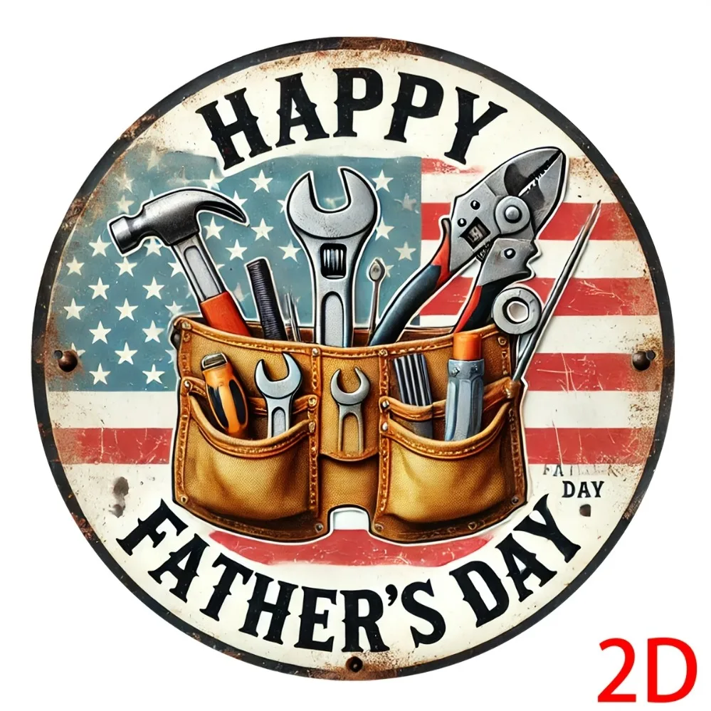 2D Metal Sign, 2D Metal Sign Vintage Father's Day Round Metal Sign with 