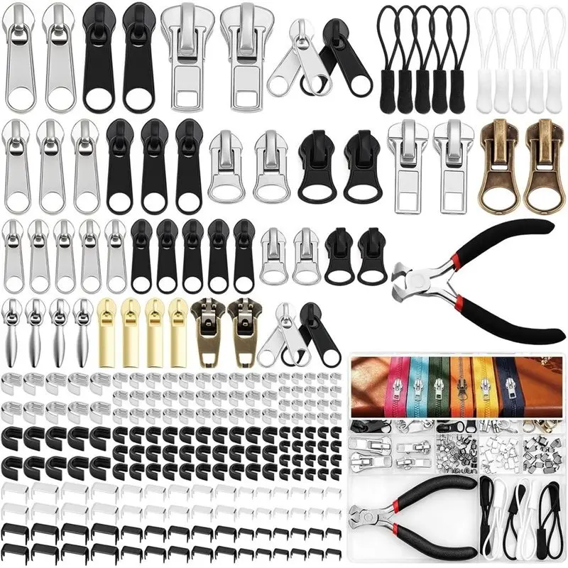 New Arrivals-Zipper Repair Kit With Pliers, Universal Zipper Replacement Kit Includes Zipper Replacement And Pull, Use For Cloth