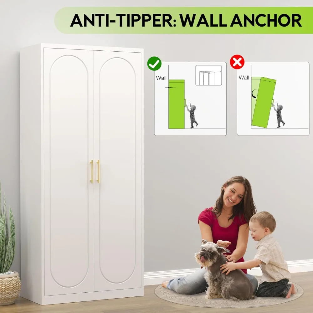 خزانة ملابس بأبواب، خزانة ملابس مع رفين قابلين للتعديل، خزانة خزانة ملابس مع قضيب تعليق لغرفة النوم، Em