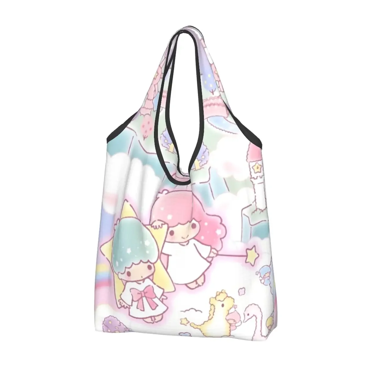 Little Twin Stars Sanrio Cartoon Kiki Lala Grocery Shopping Bags Fashion Shopper Shoulder Tote Bag Big Capacity Portable Handbag