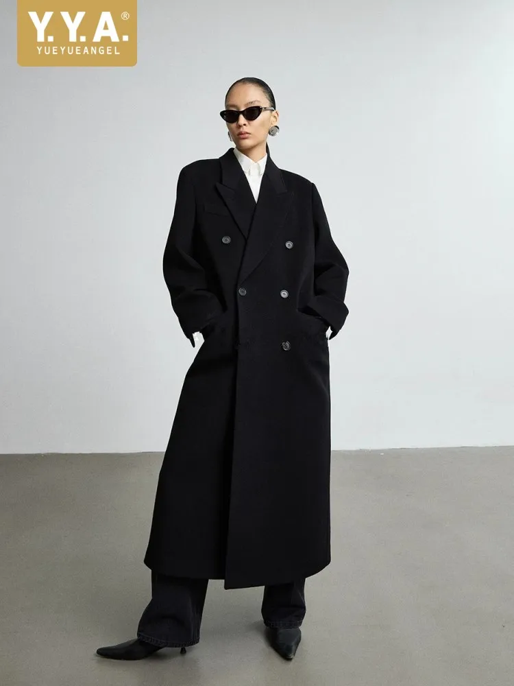 Women Winter Long Wool Coat Loose Fit Double Breasted Woolen Blends Trench Office Ladies Work Windbreaker Fashion Vintage Coats