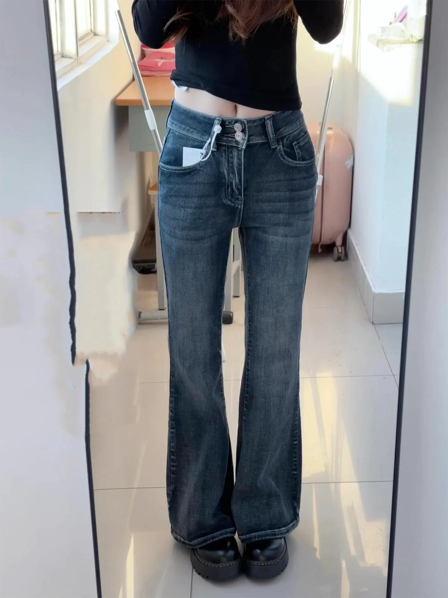 

Slimming High-Waisted Bell Bottom Blue Grey Denim Jeans Women's Summer New Style Vintage Straight Leg Pants Casual Streetwear