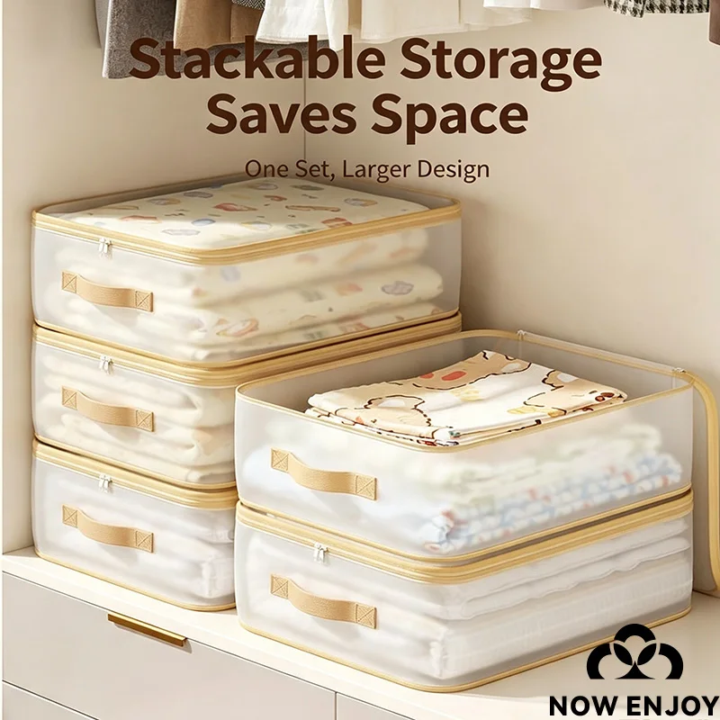 NOW ENJOY 2026 Large Capacity Visible Storage Bags Transparent Organizer Wardrobe Seasonal Bedding/Clothing Sorting