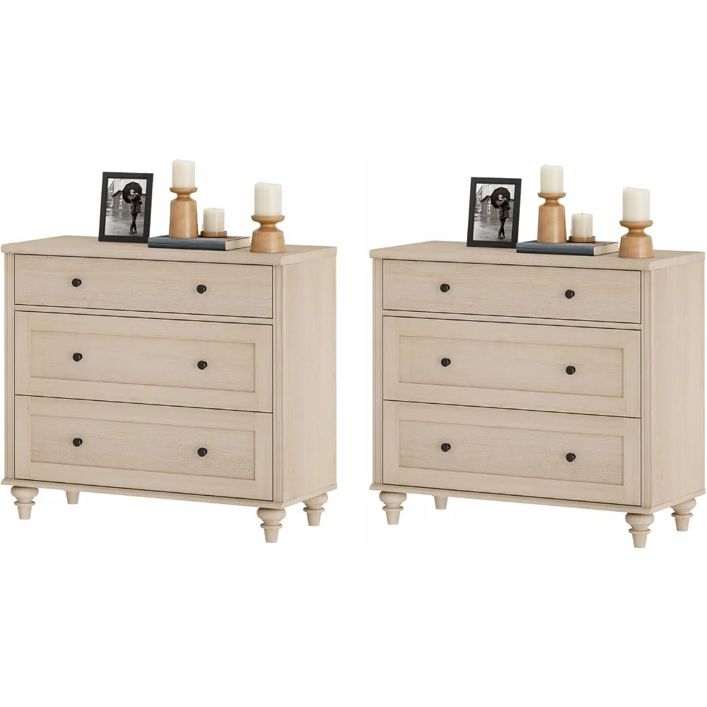 

pair of large wooden 3-drawer farmhouse-style side tables for sofa and nightstands