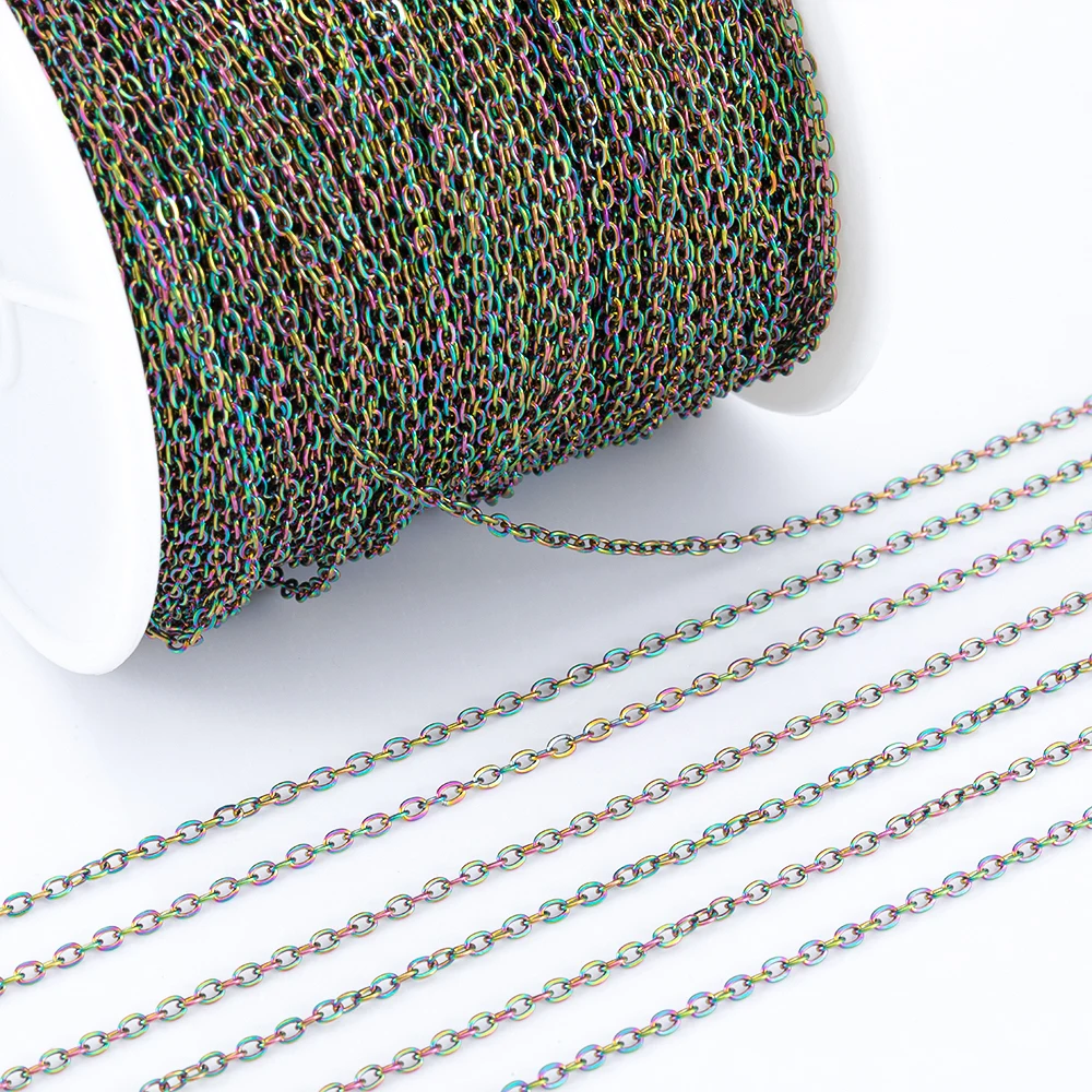 10M/Roll 2M Colorful Link Chain Stainless Steel Cross O Shape Chains DIY Necklace Bracelet Jewelry Making Accessories Multi size