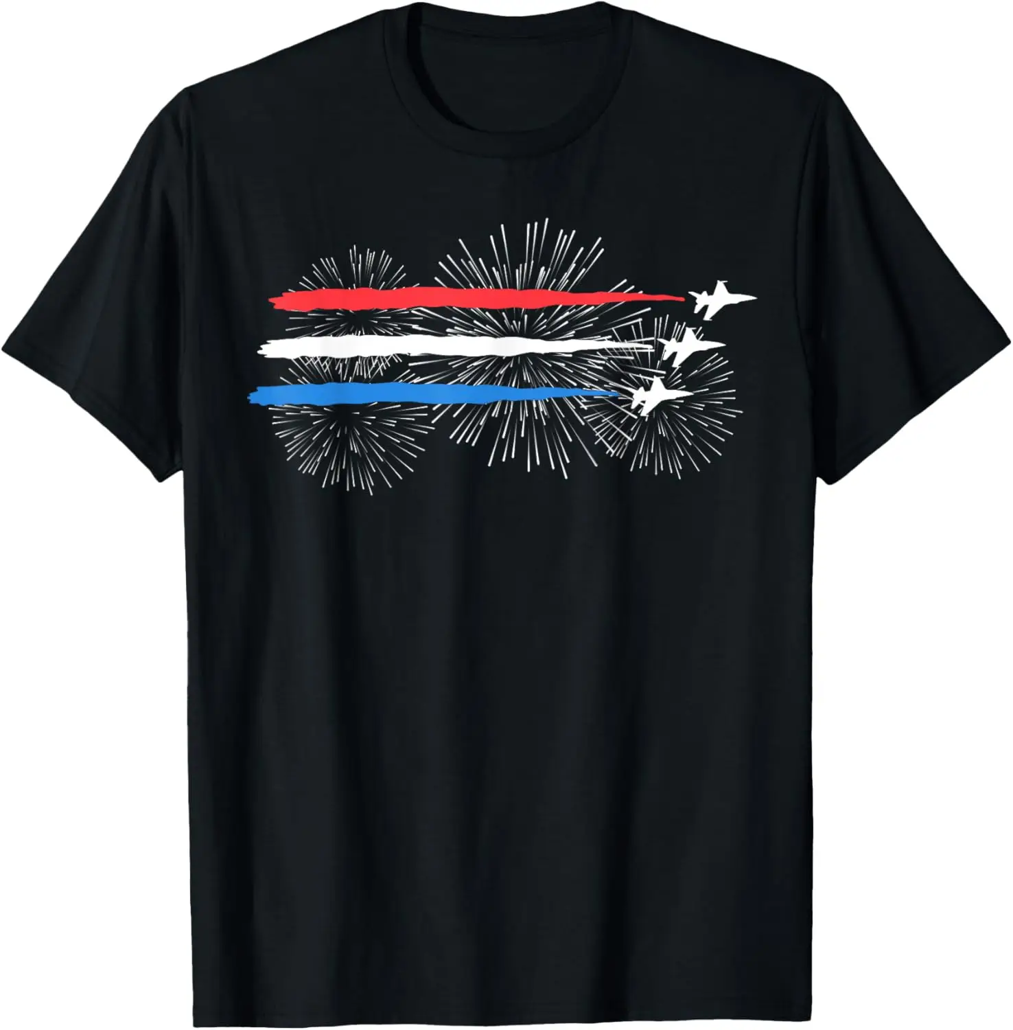 

Red White and Blue Fighter Jets with Fireworks 4th of July T-Shirt