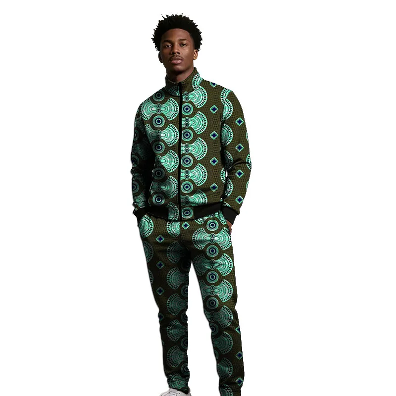 

Vintage Design African Print Couture Men's Turn Down Collar Jacket Set Patchwork Short Coat With Pant Party Wear Tailored