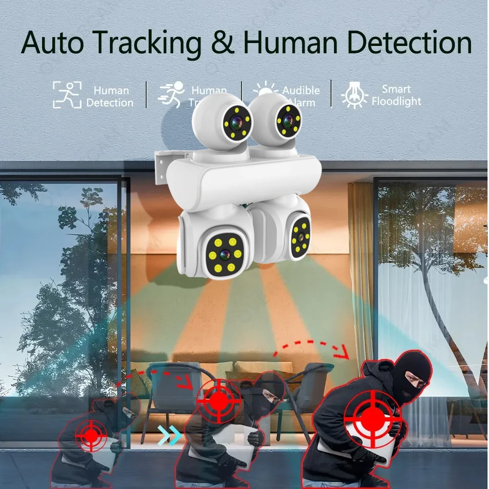 Jaxcam 20MP 10X ZOOM Four Lens Camera WIFI IP CCTV Four PTZ Outdoor Waterproof Two Way Intercom Motion Track ICAM365 Camera