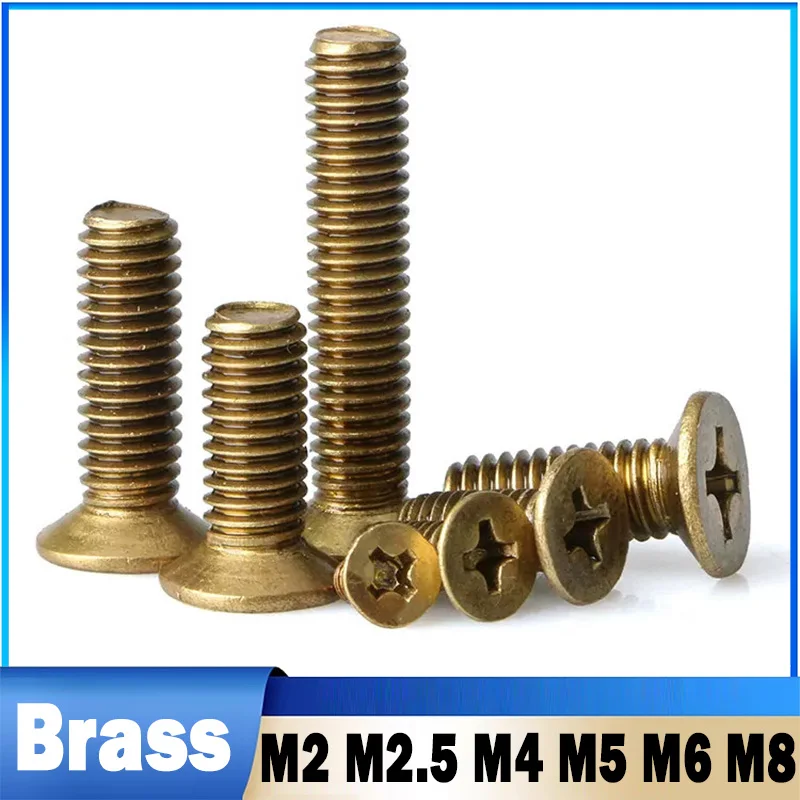 3~30Pcs Cross Brass Flat Head Machine Screw M2 M2.5 M3 M4 M5 M6 M8 Copper Cross Recessed Countersunk Head Screw