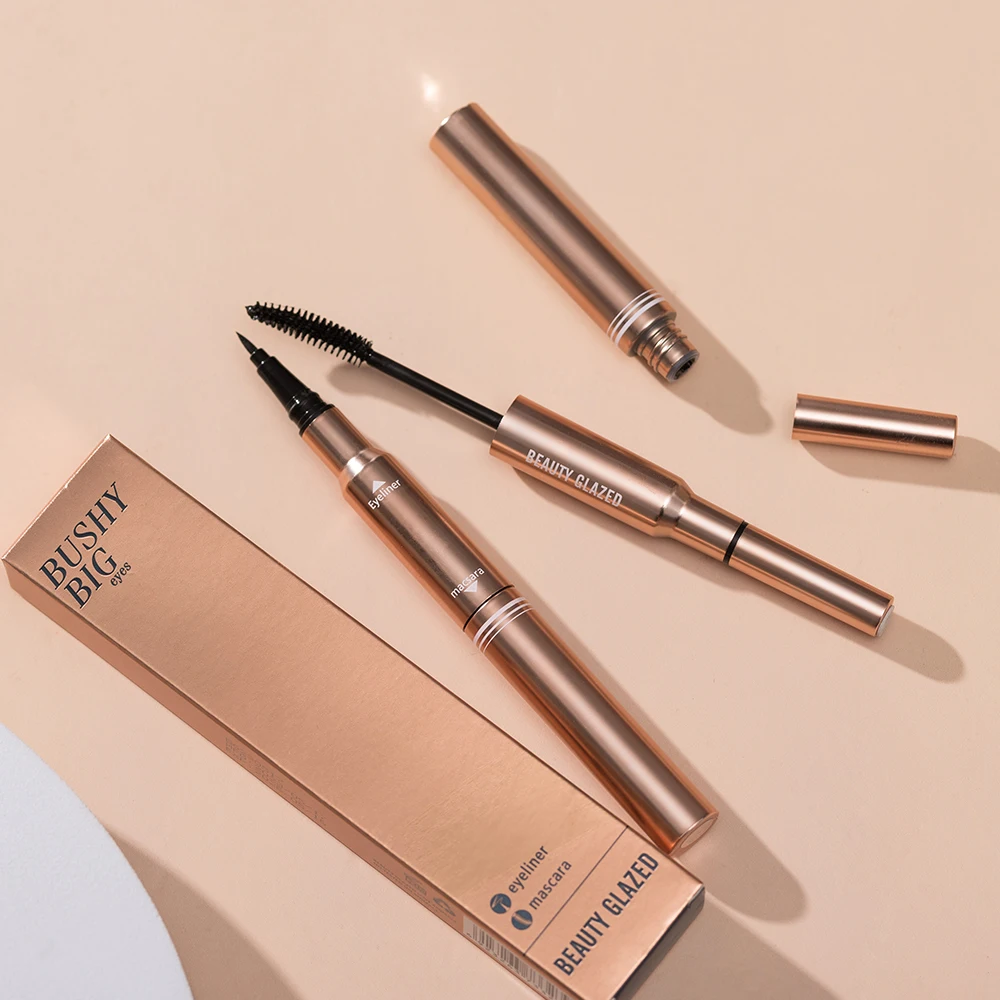 Beauty Glazed Bushy Big Eyes Eyeliner&Mascara,2 In 1 Makeup Pen,Double-ended Waterproof Liner Pencil, Fast Quick Dry Mascara