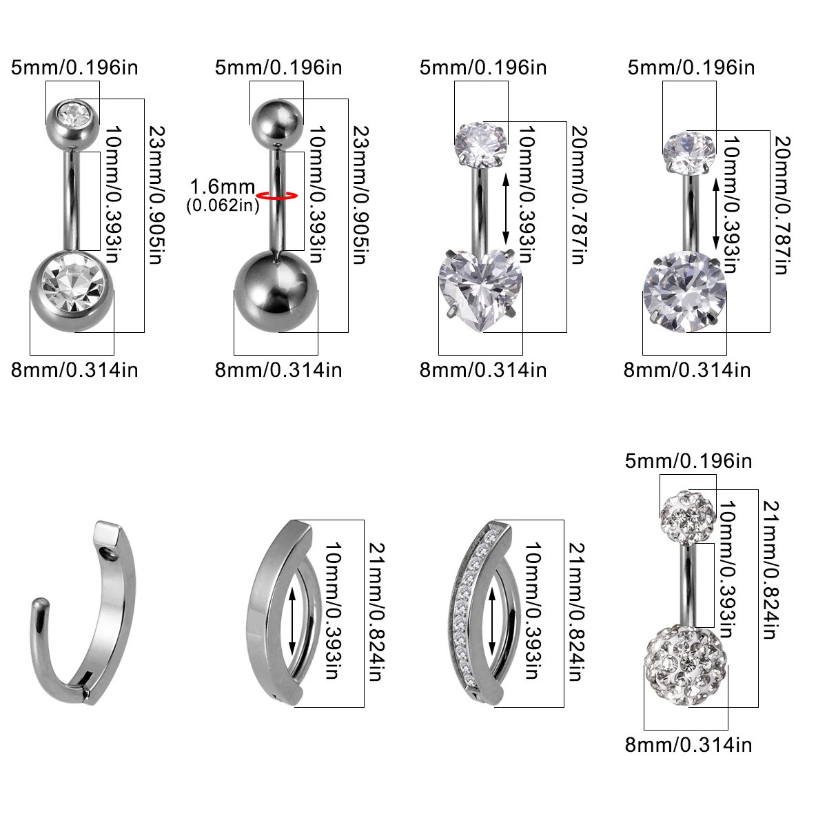 F136 Solid Titanium G23 Belly Button Ring with Heart