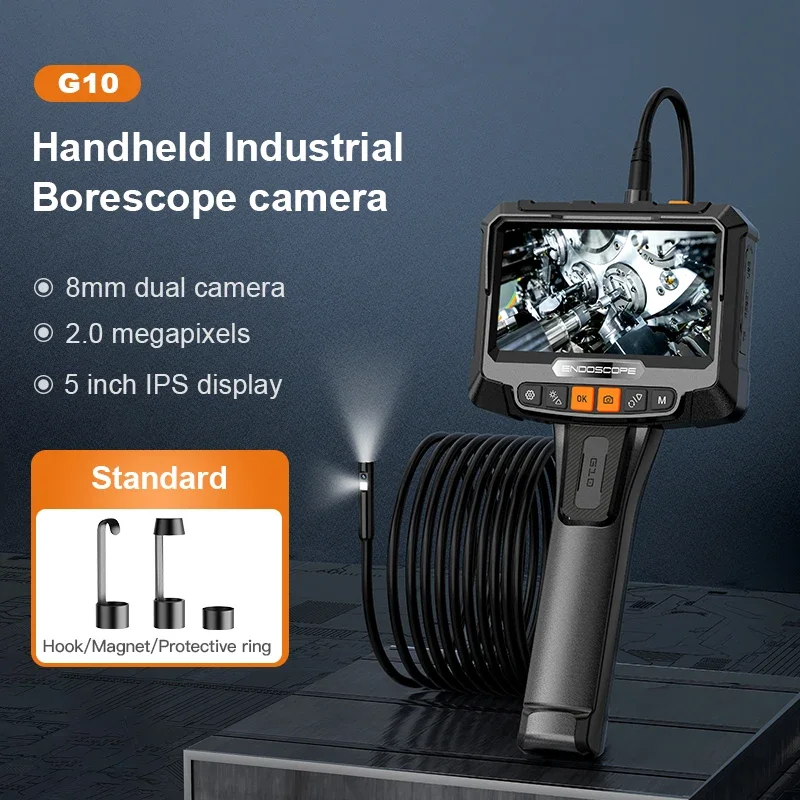 5 inch HD screen endoscope industrial camera with 8mm single lens 10m semi rigid cable