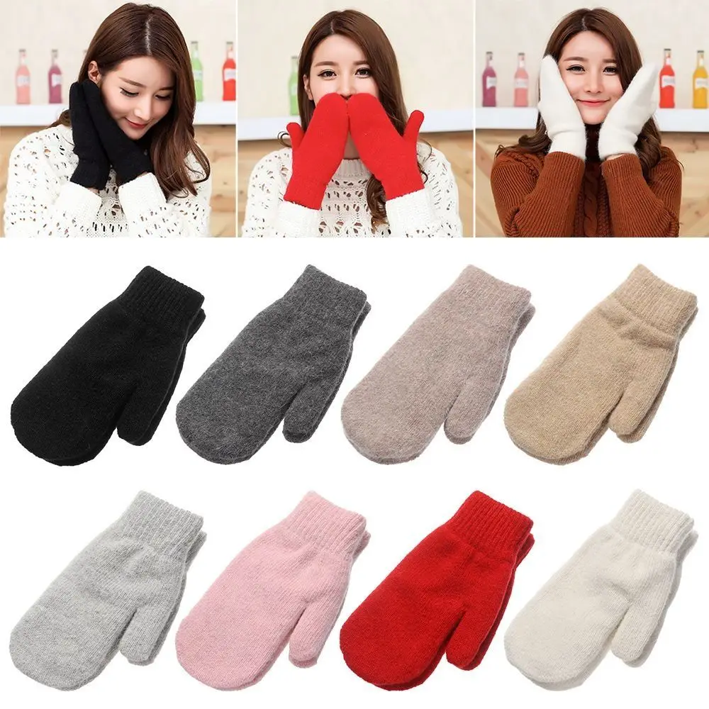 Cute Thickened Furry Gloves Cold-proof Windproof Wool Knitted Breathable Mittens Winter