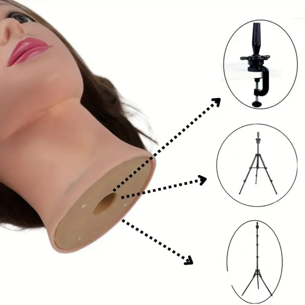 Synthetic Fiber Hairdresser Practice Styling Training Head, Human Model Doll Head, with Free Rubber Band and Hairdressing Tools image 6
