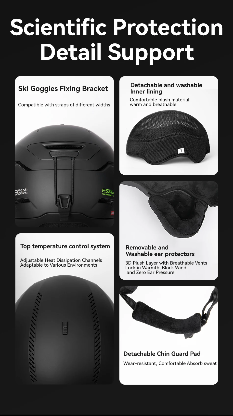 COPOZZ Winter-Skihelm, einteiliger universeller Schneehelm für Erwachsene, Skaten, Ski, Snowboard, Outdoor-Sporthelme mit RECCO-Reflektor – Detail 12