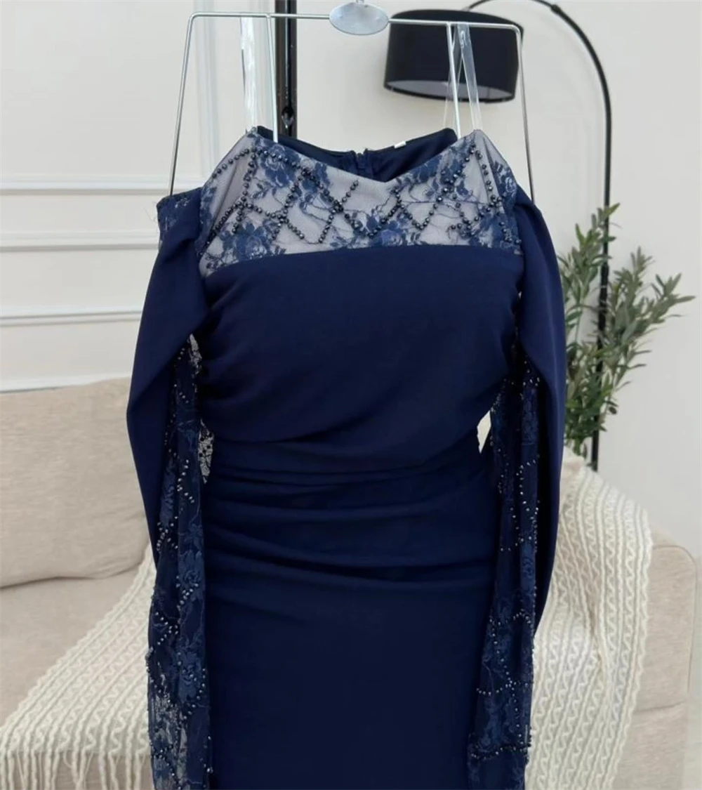 Customized Evening Dress Graceful Strapless Off the Shoulder Special Occasion Gowns Satin Long Sleeves  Mermaid  Sweep Train Pro