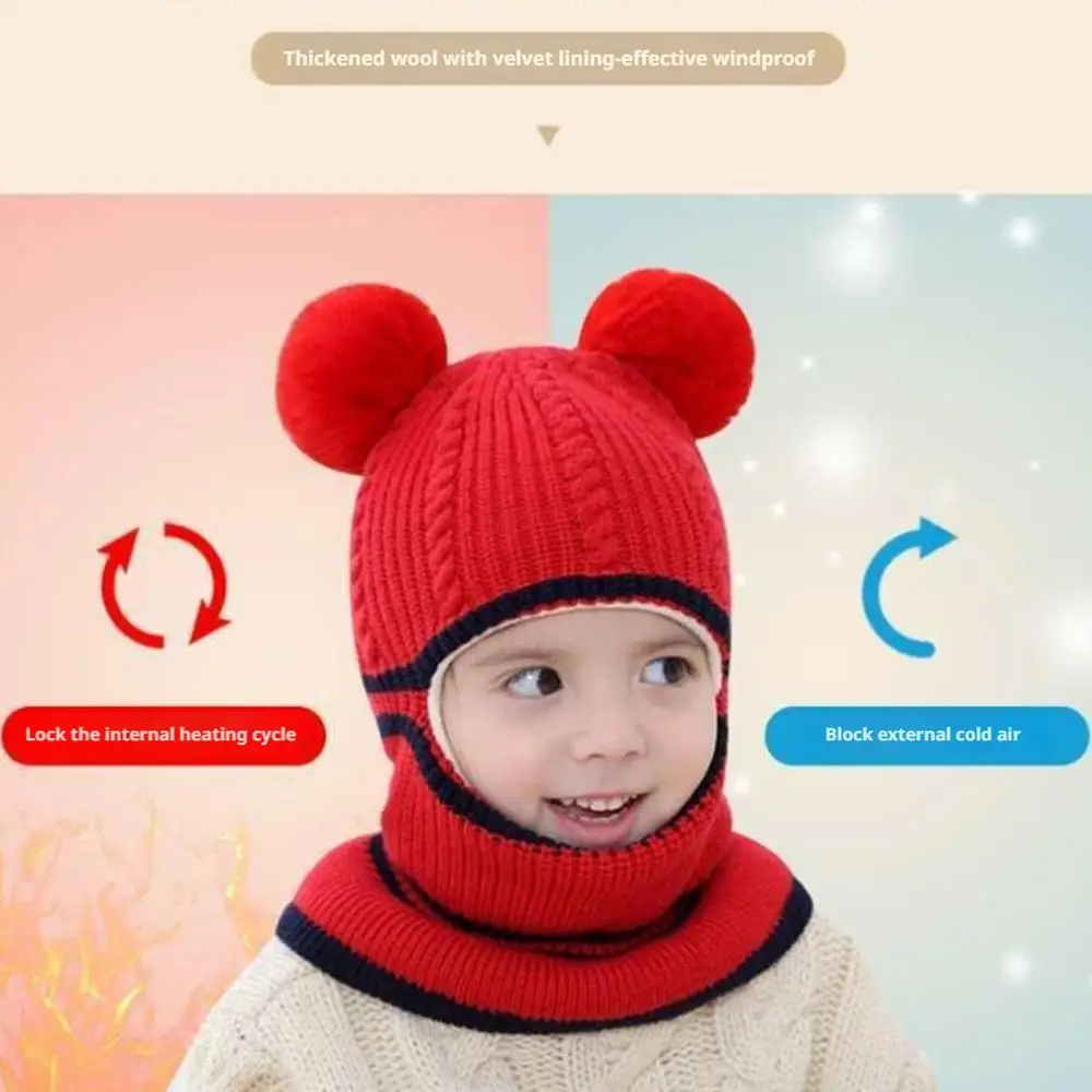 Cappello pullover lavorato a maglia caldo per bambini con pompon Paraorecchie termici per ragazze dei ragazzi Berretto carino Cappuccio per bambini unisex Accessori invernali