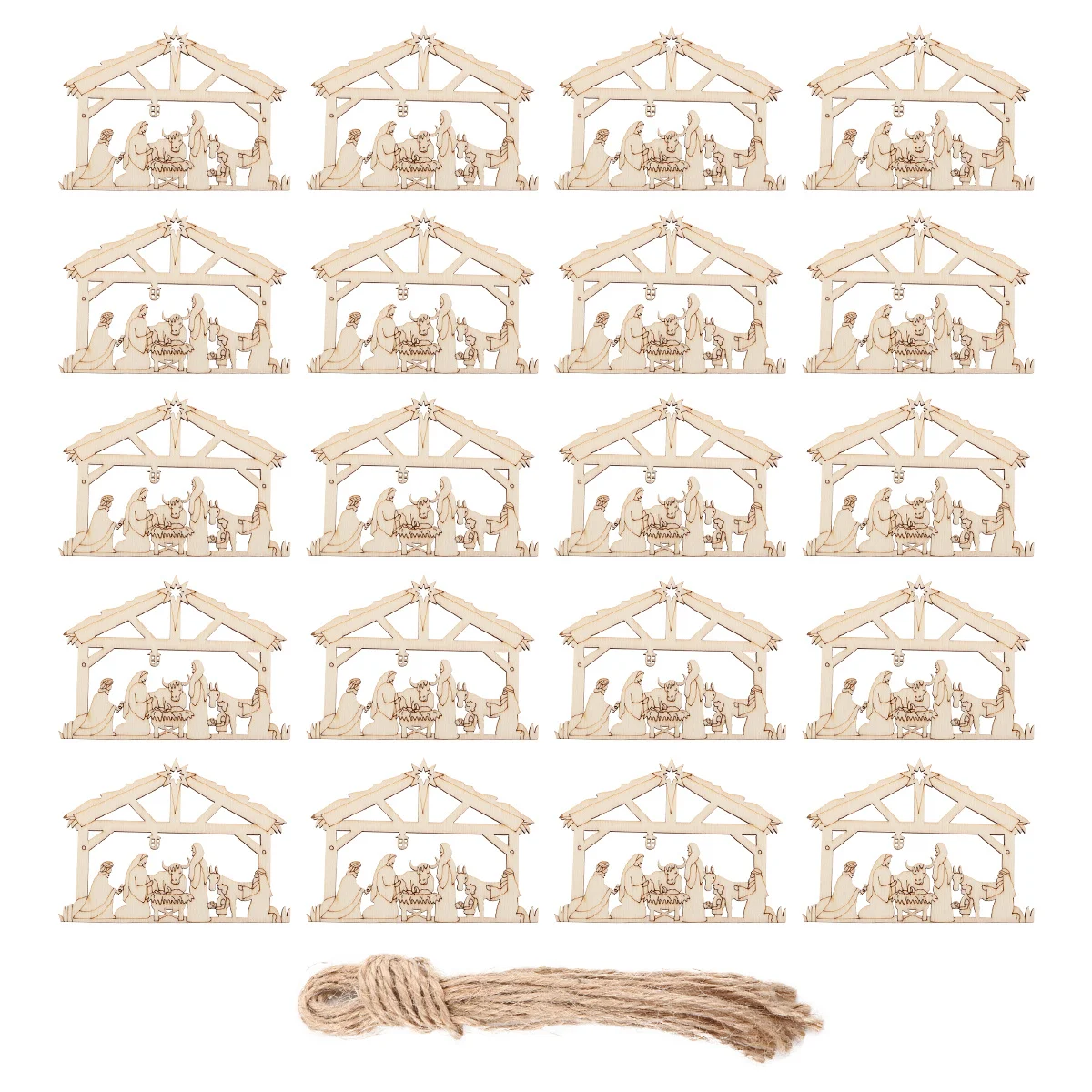 

20Pcs Wooden Christmas Ornaments Set Hollow Shape Hanging Decor for Xmas Tree Window Door Handbag Luggage Nativity Scene