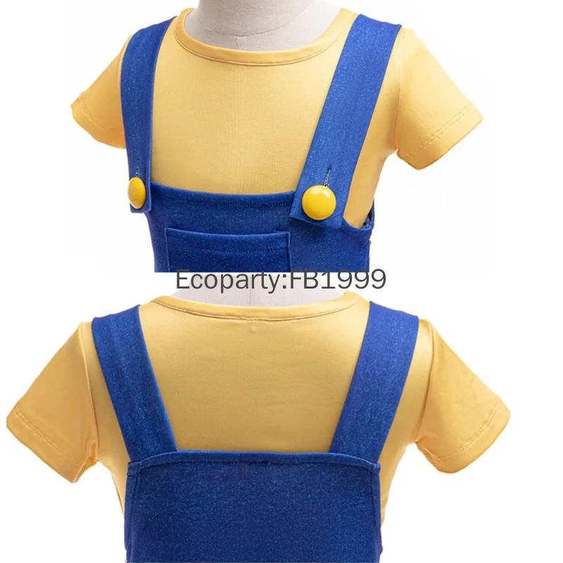 2pcs Set Kids Halloween Costume Yellow Striped Top Strap Dress Set Baby Girls Boy Carnival Party Stage Performance Costumes