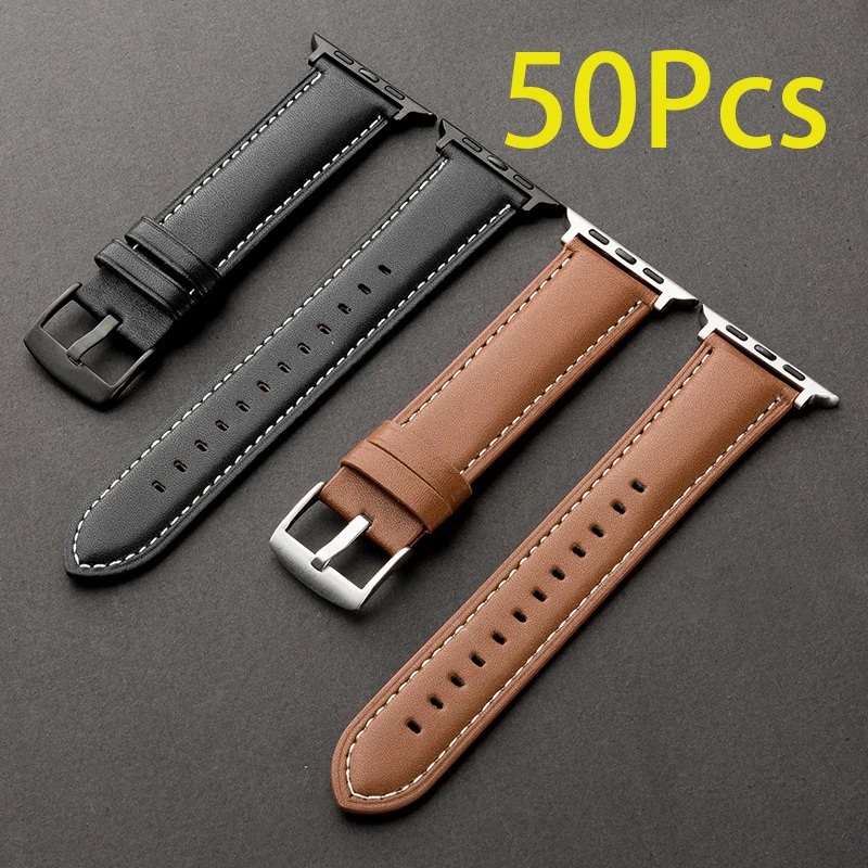 

50Pcs Leather Strap For Apple Watch Series 9 8 7 Band 45mm 41mm Se 6 5 4 44mm 40mm 3 42mm 38mm Strap iWatch Ultra 2 1 Bracelet