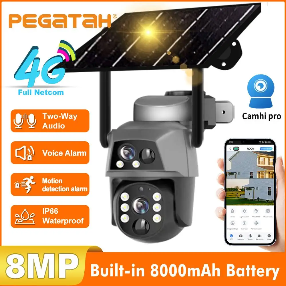 

Dual Lens 4G Solar Cameras PIR Human Detection Night Vision Security Video Waterproof IP Cam 8MP Battery CCTV Monitor Camhi pro