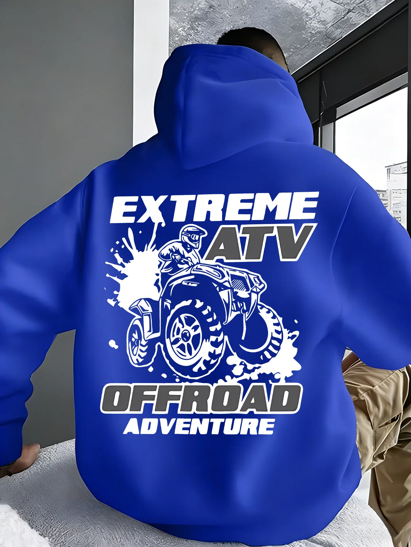 Men Extreme ATV Offroad AdventureBackPrint Hoodie AllTerrain Vehicle GraphicOversized HoodedSweatshirt Casual StreetwearPullover