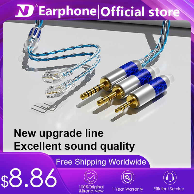 ND Headphone Cord High-Purity Oxygen-Free Silver Plated HIFI Upgrade Cable 2.5/3.5/4.4MM Plug C Pin Earphone Wire for Venus