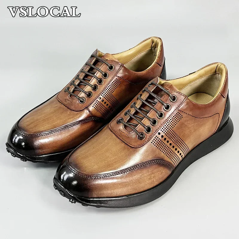 Luxe merkontwerper casual leren schoenen herenkleding lederen sneaker veterschoenen outdoor dagelijkse platte schoenen voor heren