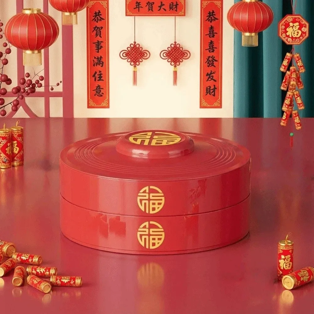 High-end 8-Compartment Nut Serving Tray 2 Layers Round Snack Serving Plate with Lid Square Biscuit Fruit Plate Chinese New Year