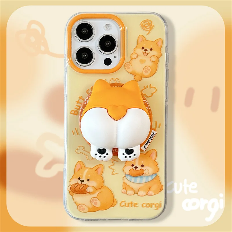 

Kawaii Cartoon Puppy Magnetic Stand Holder Phone Case For iPhone 16 Pro 15 14 Pro Max Cover Shockproof Cute Protective Cases 15