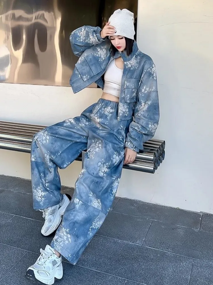 Moda feminina jaqueta de couro genuíno gola impressa pele carneiro hip hop casual casaco curto solto ajuste feminino jaquetas carga